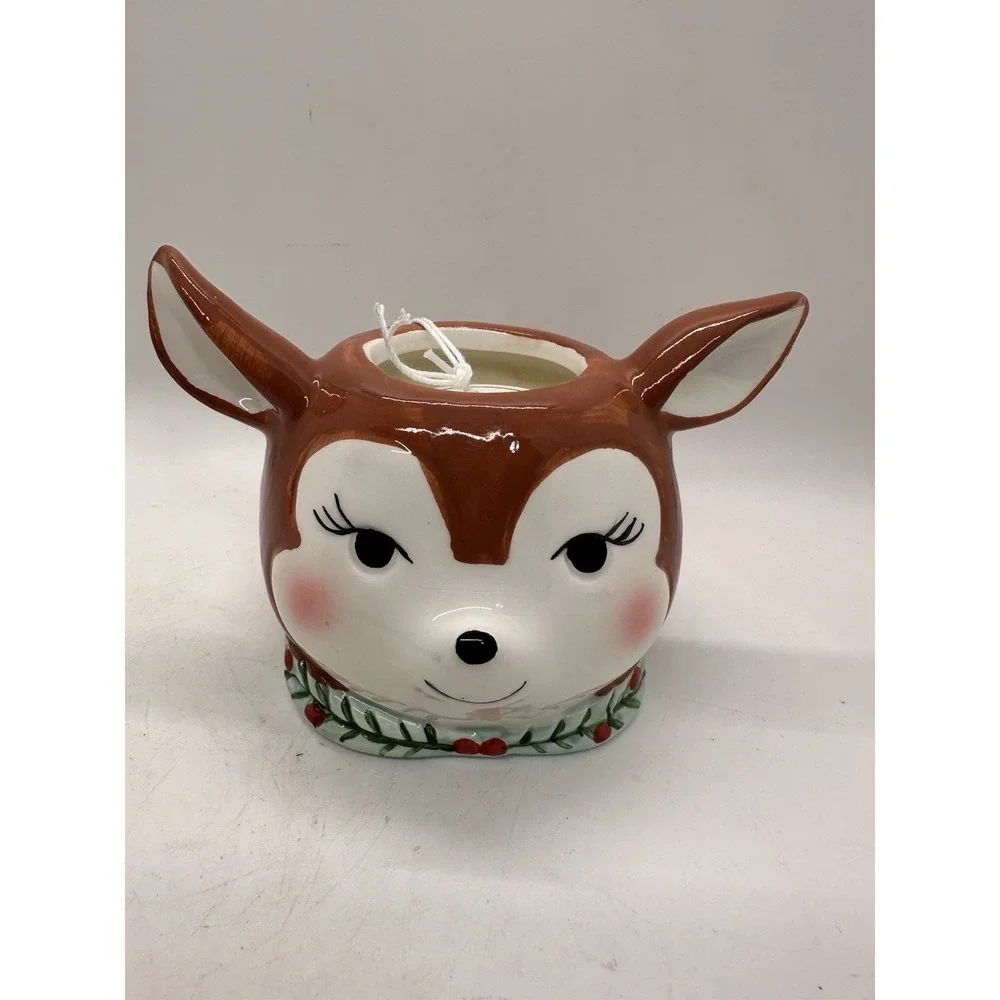 Hallmark‎ Reindeer Candle Holder Under Mistletoe 8oz Ceramic Christmas Decor